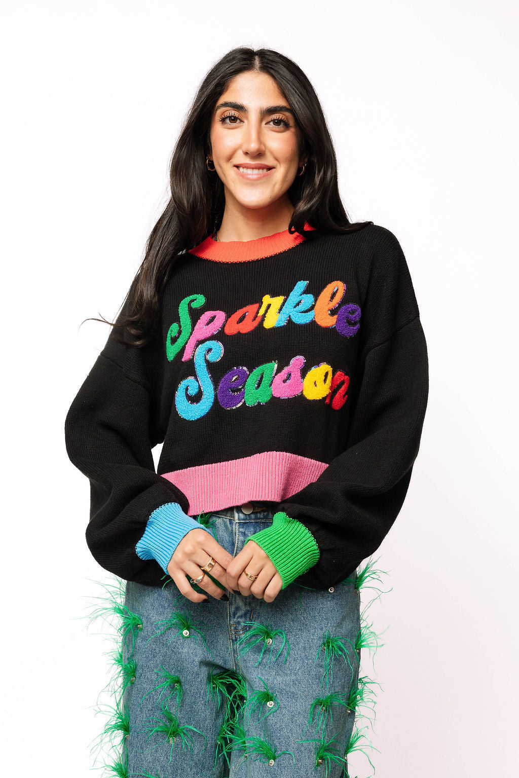 Sparkle Season Colorblock Sweater- Black