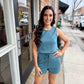 Anahi Drawstring Romper- Dark Teal