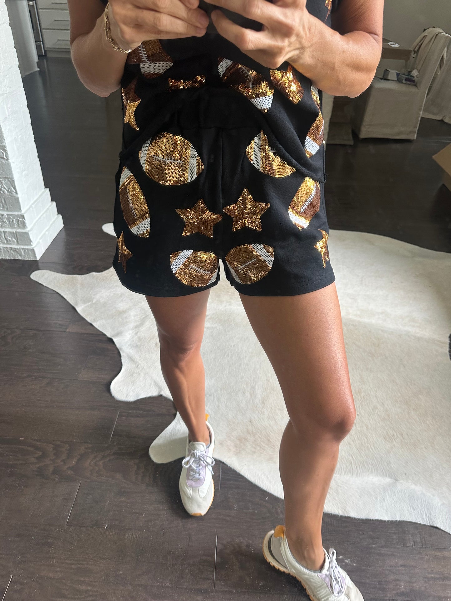 Scattered Football & Stars Top- Black