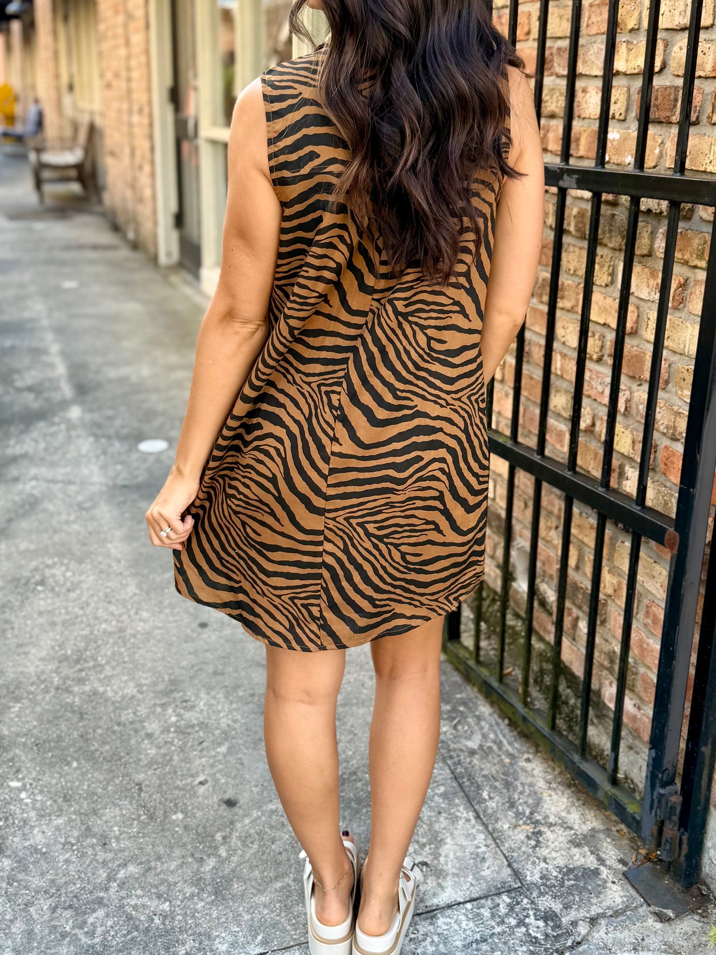 Tiger Print Button Down Shirt Dress