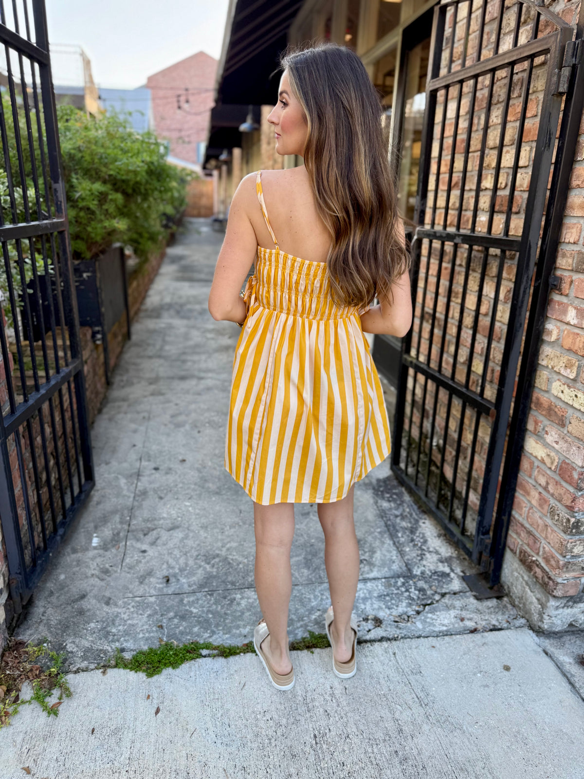 Huddle Striped Smocked Mini Dress- Butter Yellow