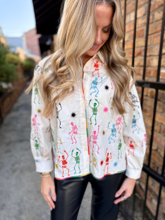 Queen Skeleton Button Up Top