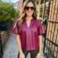 Cecila Faux Leather Top- Cordovan