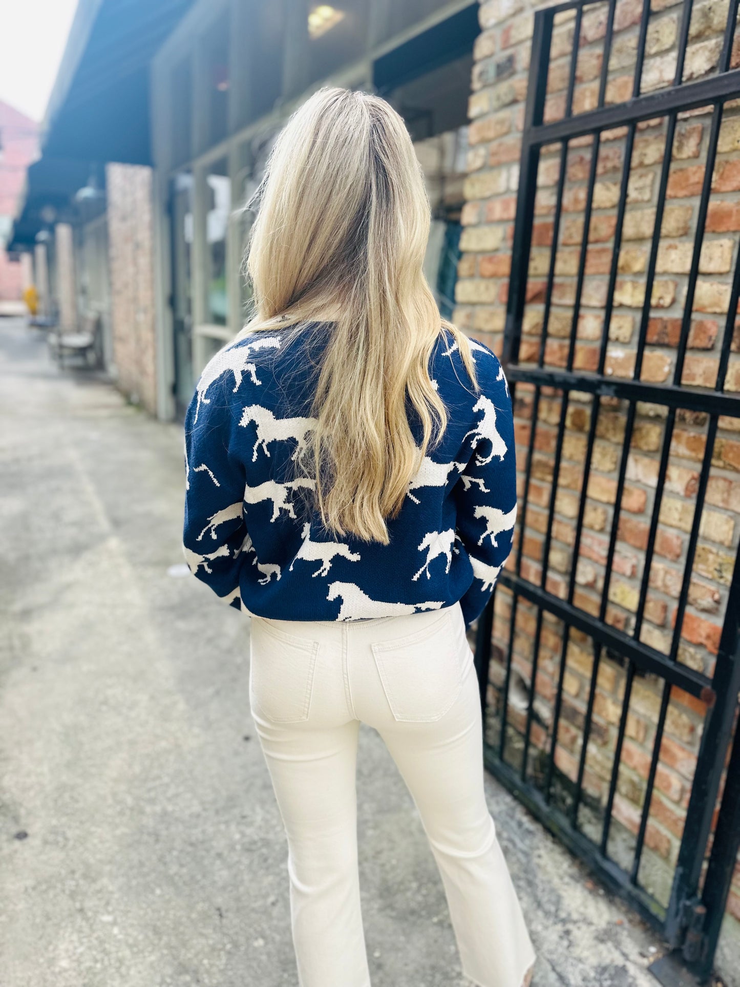 All Over Horse Sweater- Navy