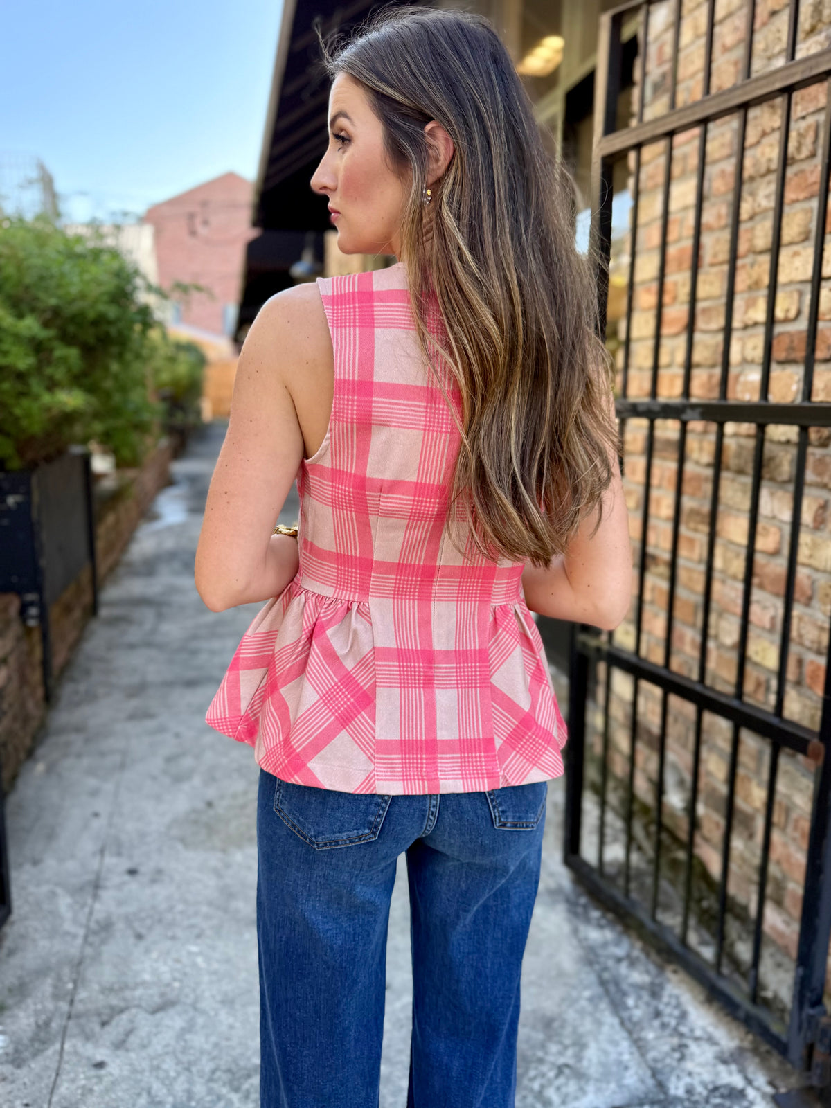 Parker Plaid Top- Camel Pink