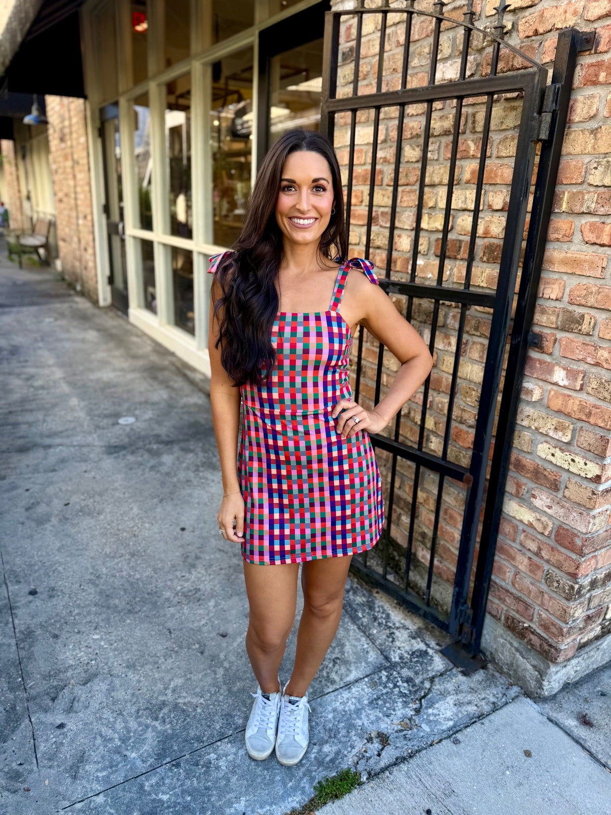 Multi Check Strap Mini Dress- Multi
