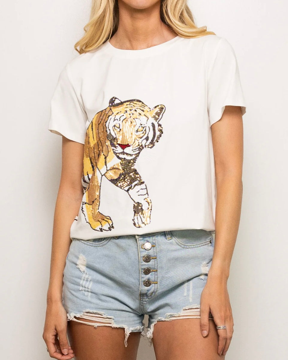 Tiger Wrap Around Tee- White