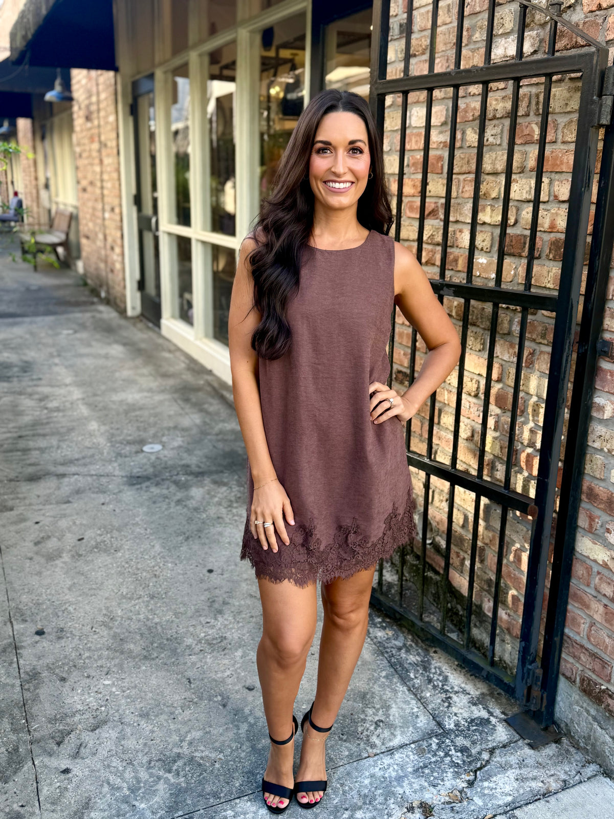 Lacey Suede Dress- Brown