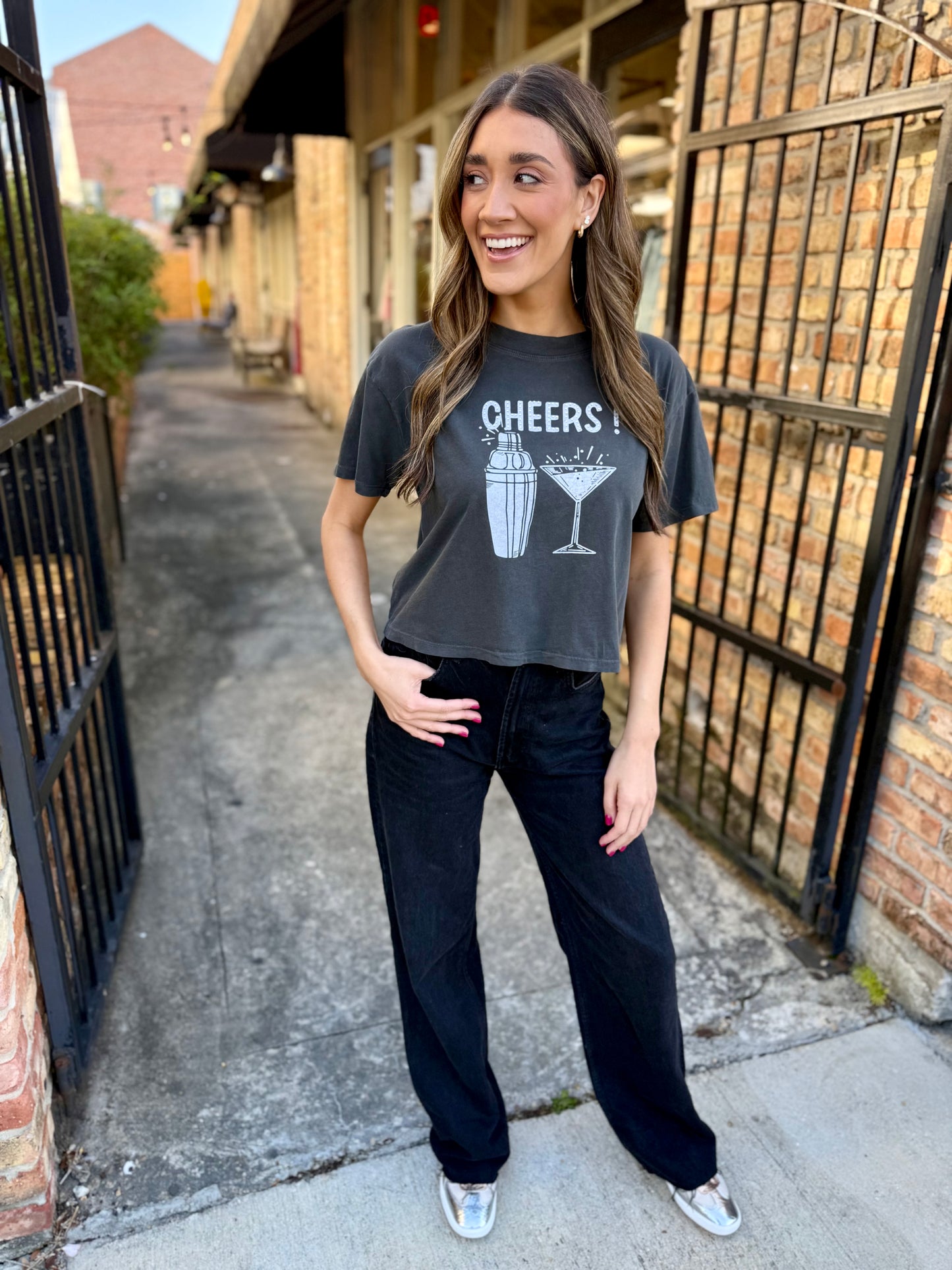 Shaker Wide Crop Tee- Vintage Black