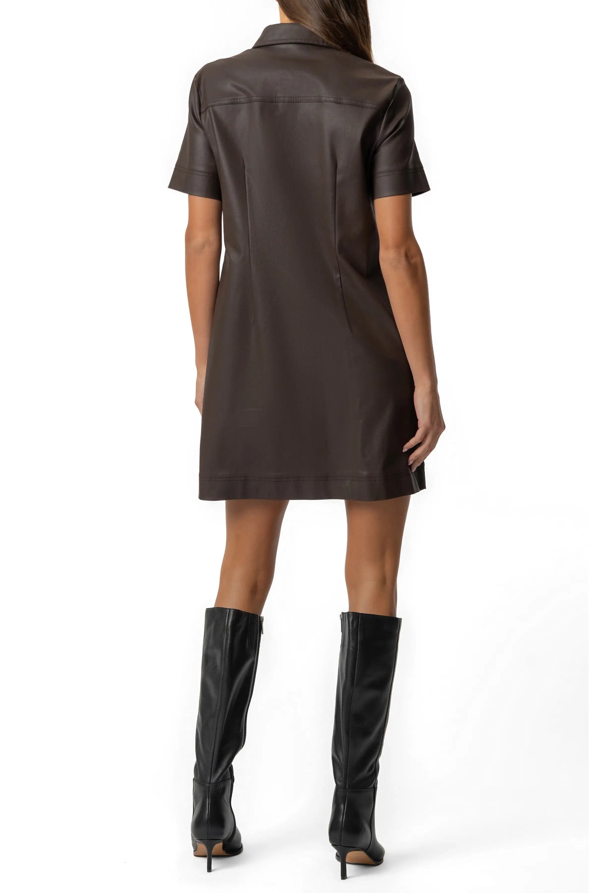 Tatiana Faux Leather Dress- Chocolate