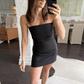 Nancy Strapless Linen Mini Dress- Black