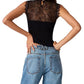 Kourt Lace Rib Knit Top- Black