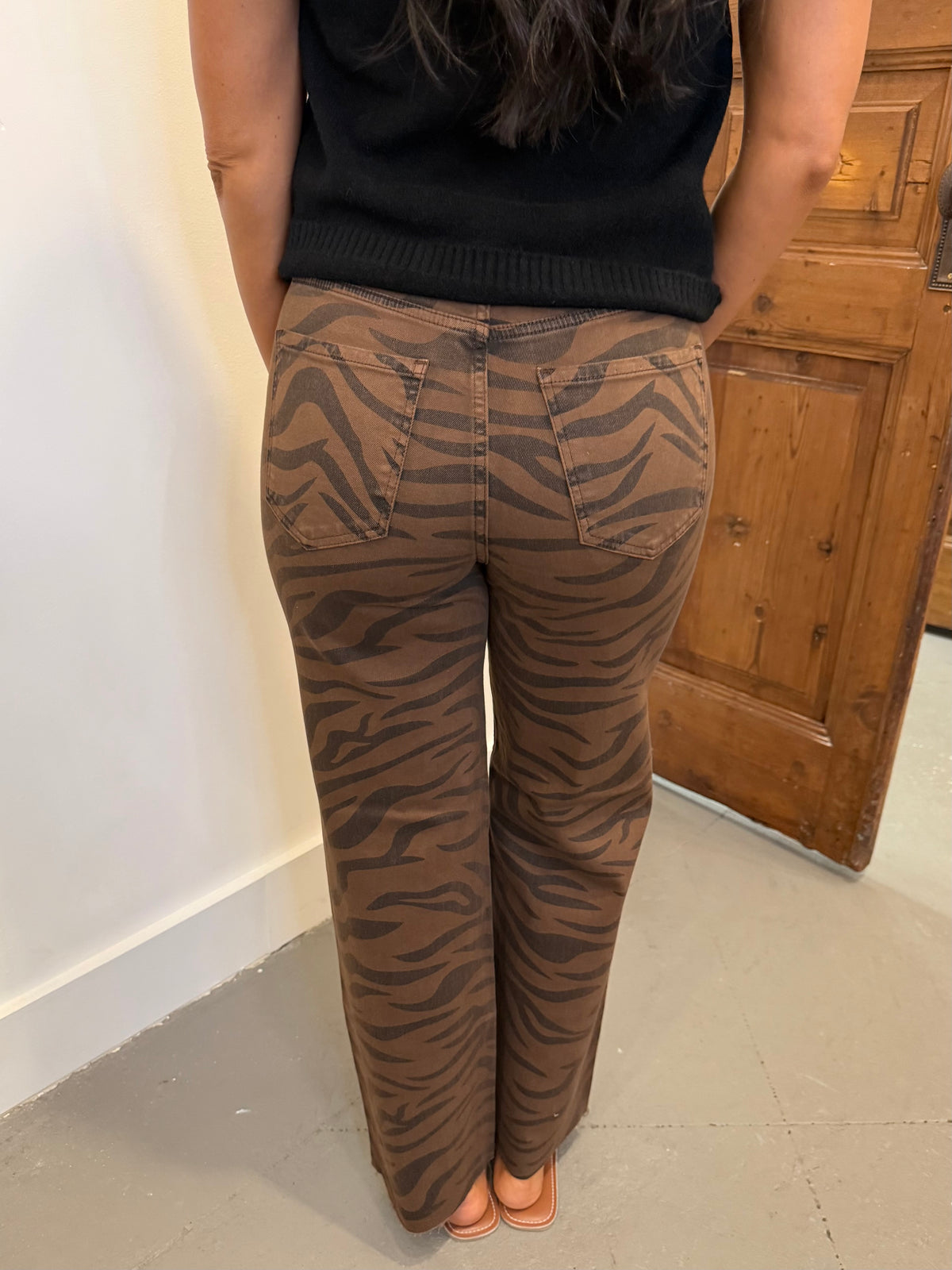 Pleaser High Rise Wide Ankle Denim- Desert Zebra