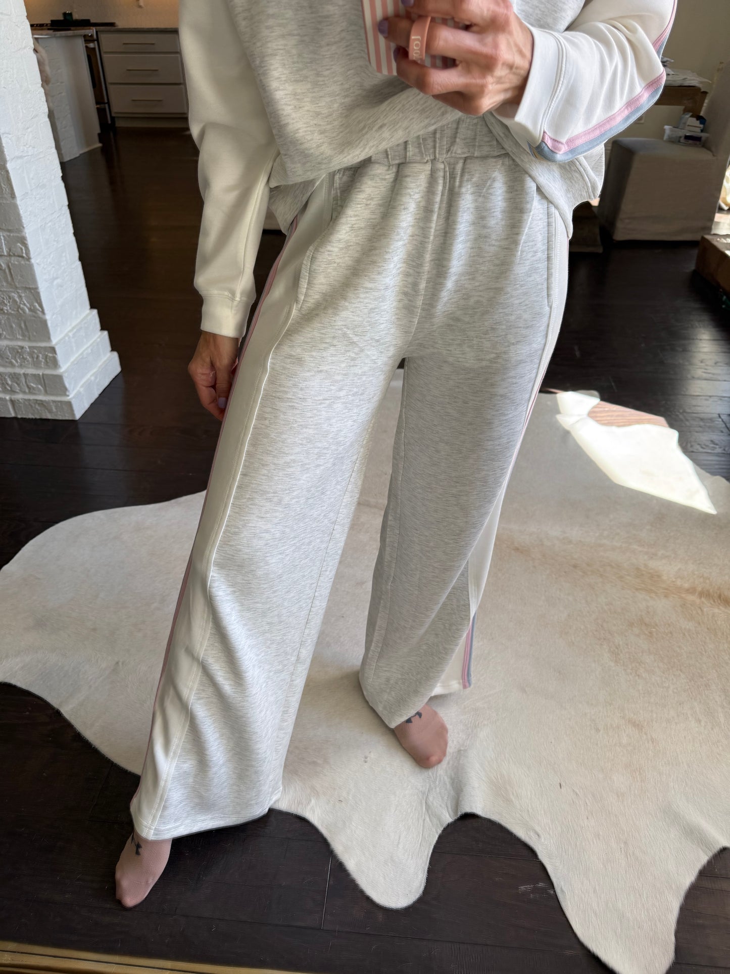 Varsity Striped Cloud Sweatshirt- Grey