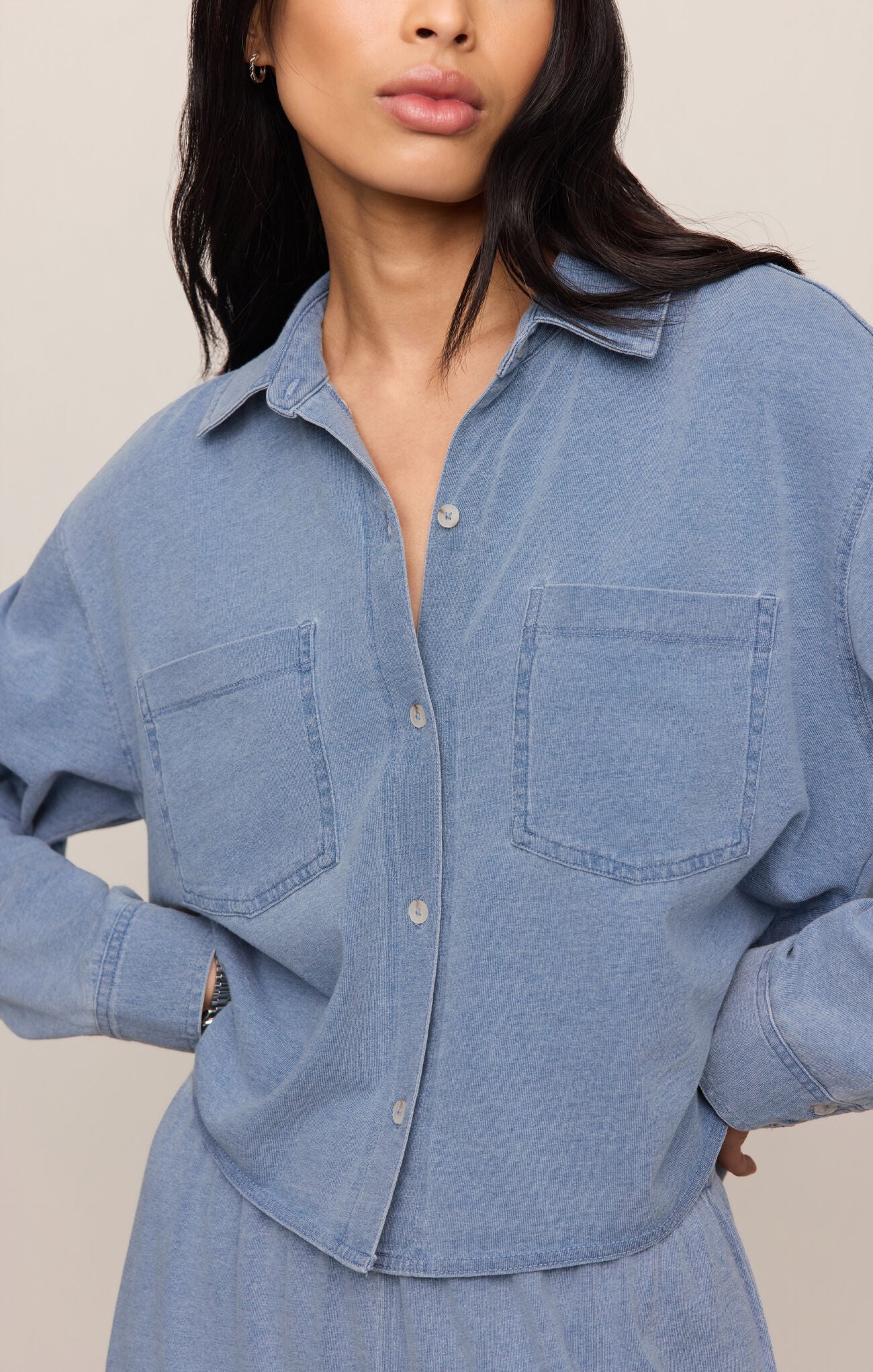 Z Supply Cropped Reese Button Up- Santorini Indigo