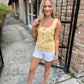 Dillon Vest Button Tank- Yellow & White