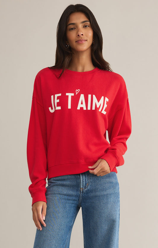 Z Supply Je T'Aime Sweatshirt- Cherry