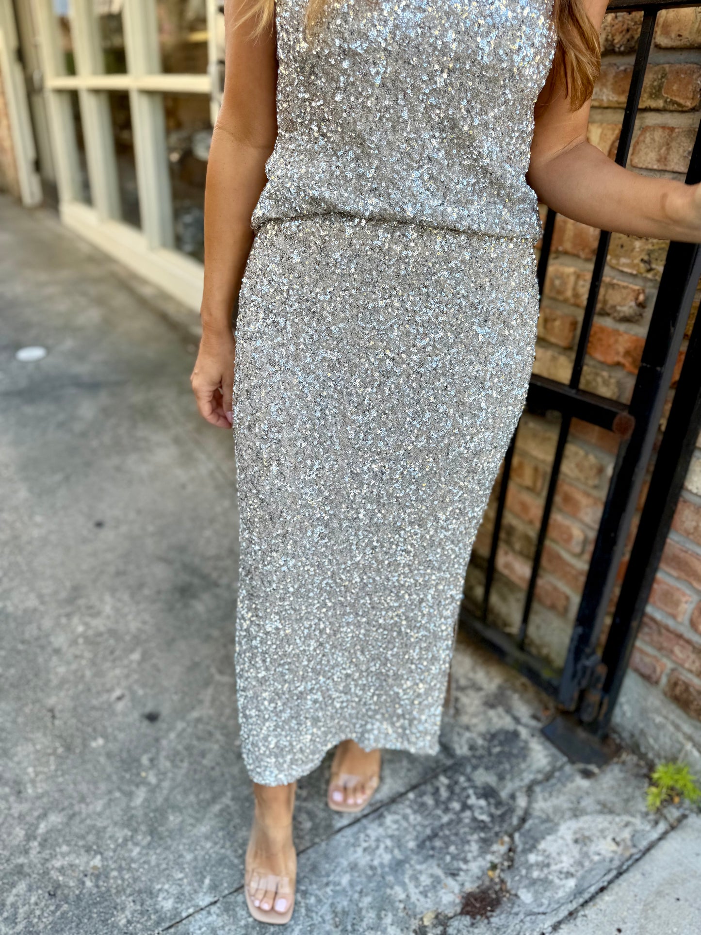 Luster Sequin Cami Top- Silver