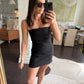 Nancy Strapless Linen Mini Dress- Black