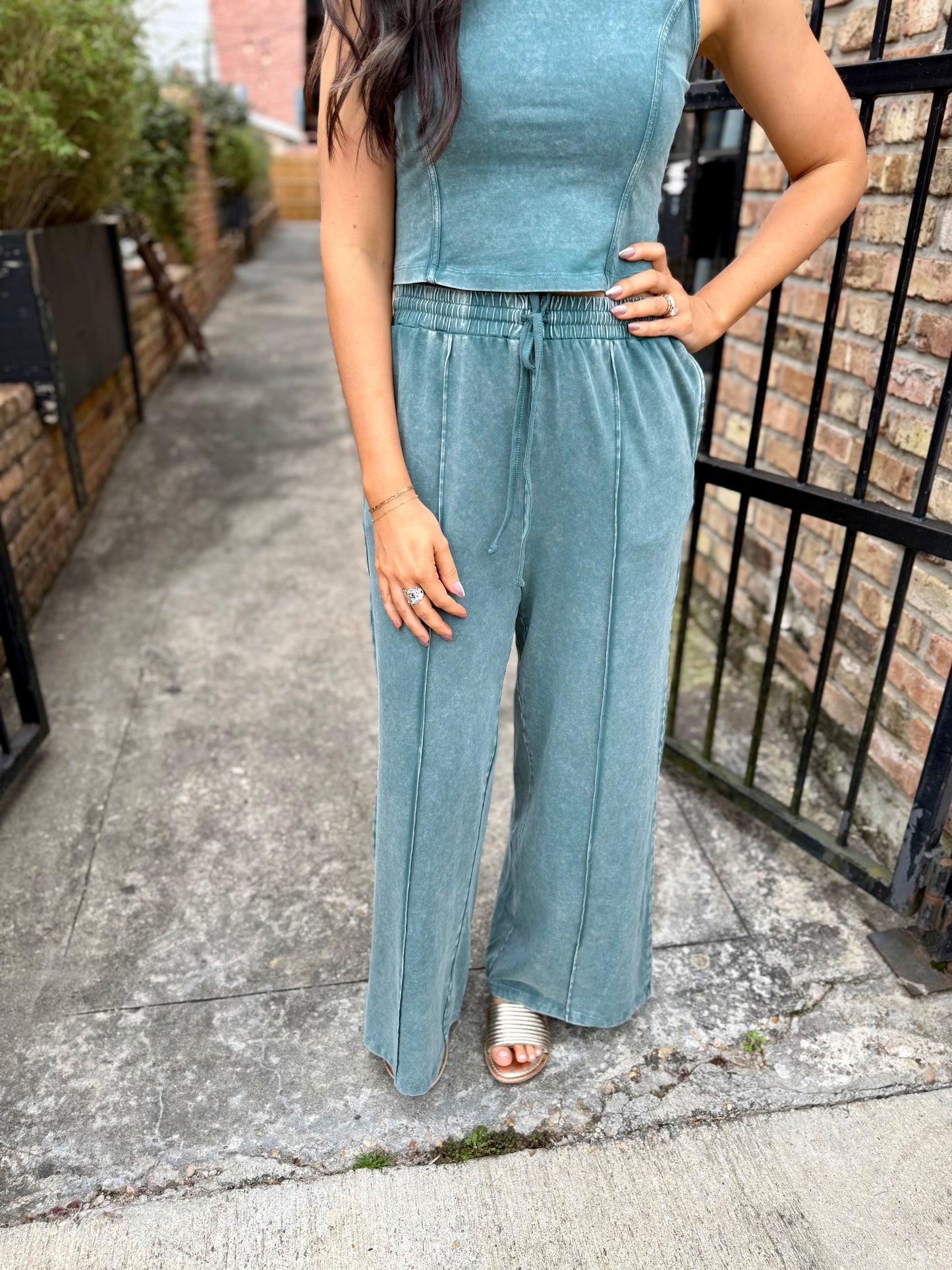 FP Mineral Washed 2 PC Pants Set- Dark Teal
