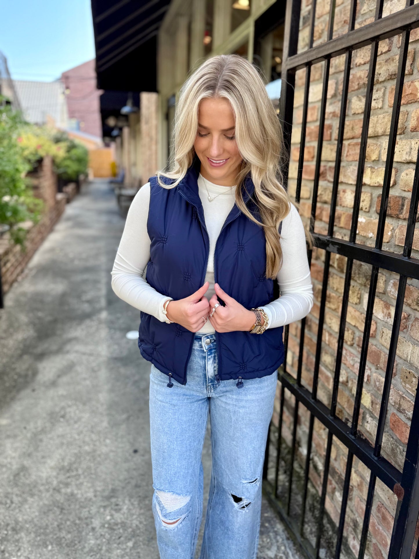 Dufour Quilted Zipper Front Vest- Navy