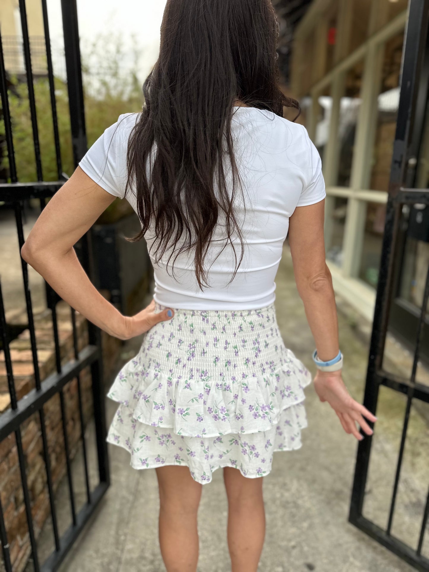 Ellen Floral Mini Skirt- White Purple