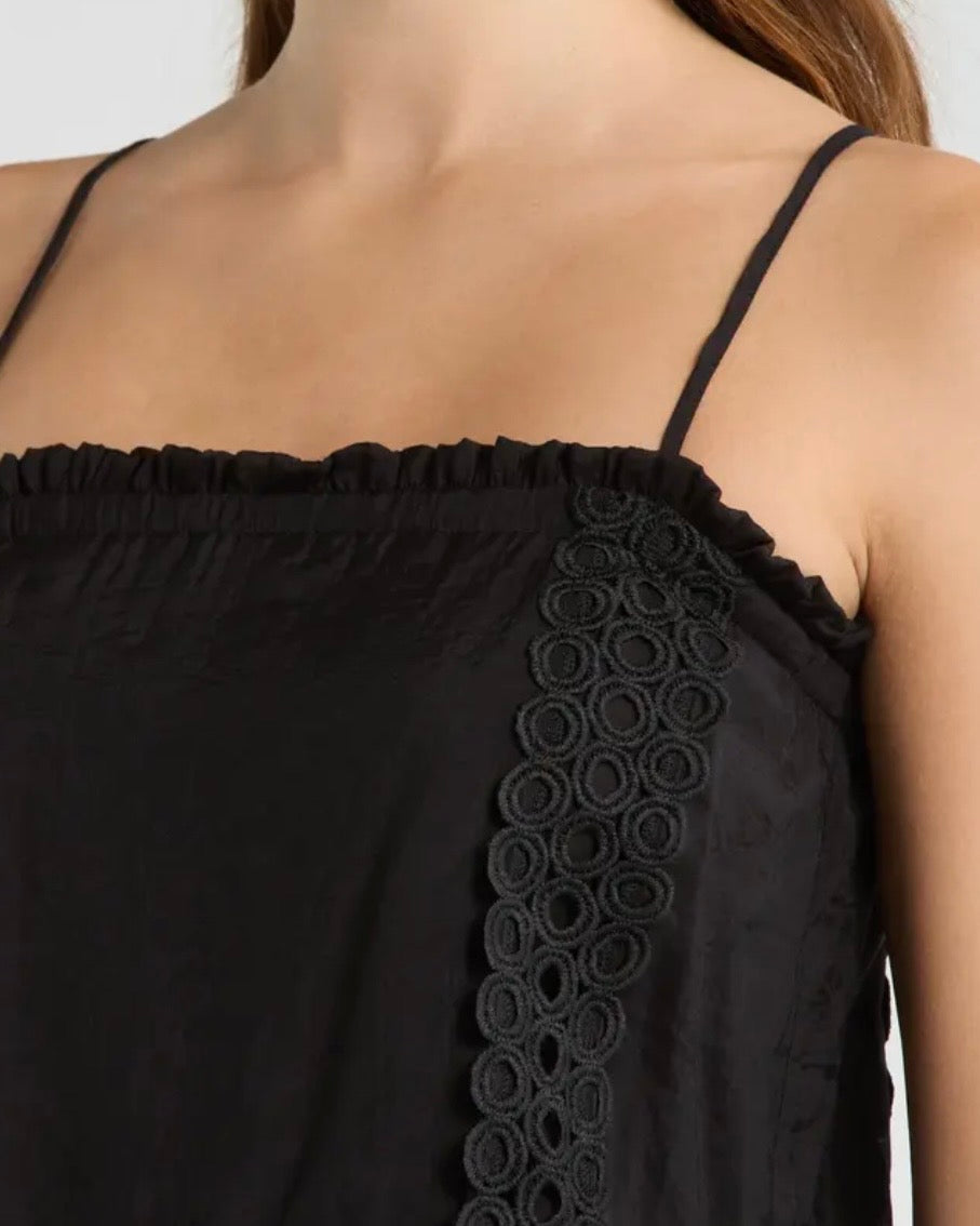 Eyelet Linen Mini Dress- Black