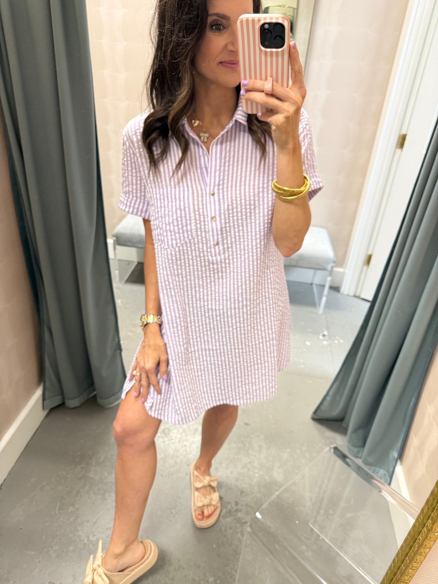 Day Striped Shirt Dress- Lavender
