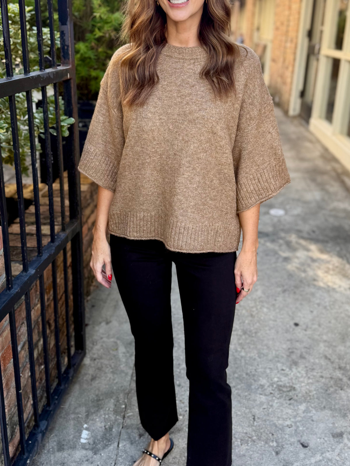 Fallow Flared Sweater Top- Camel