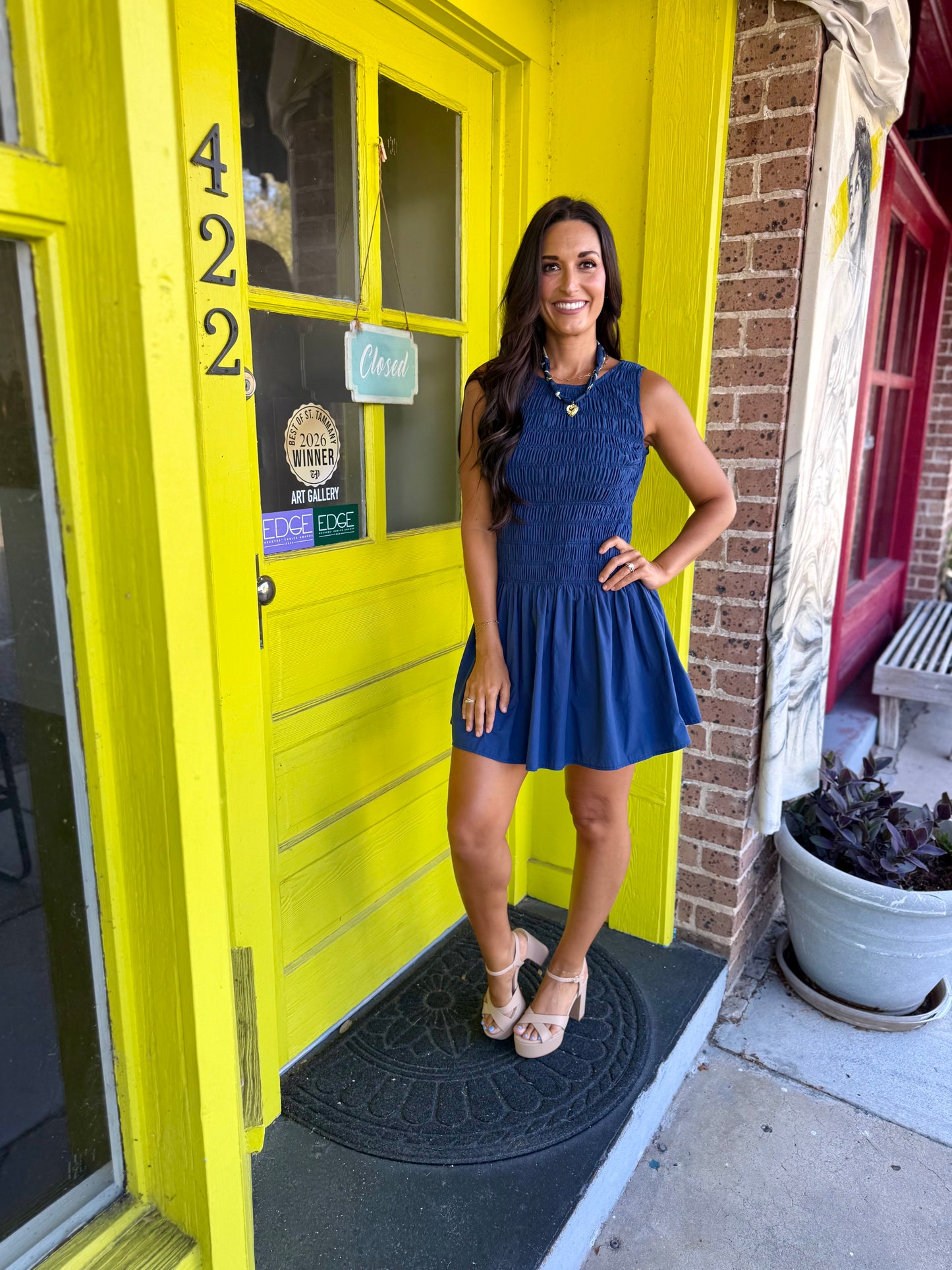 Beck Smocked Mini Dress- Navy