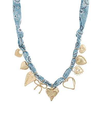 Scarf Necklace- Heart & Bow Multi Charm
