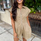 Seedling Contrast Stitch Romper- Khaki Ivory