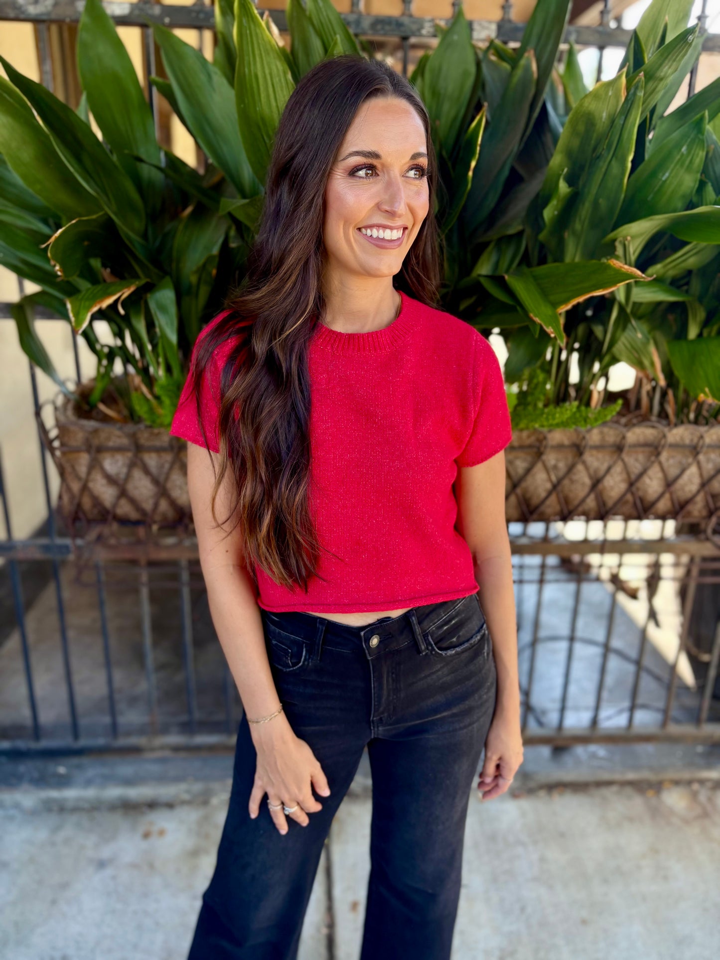 Jessie Crop Sweater- Red