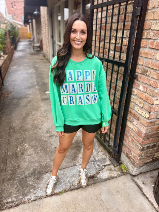 Happy Mardi Gras Street Tile Sweatshirt- Green
