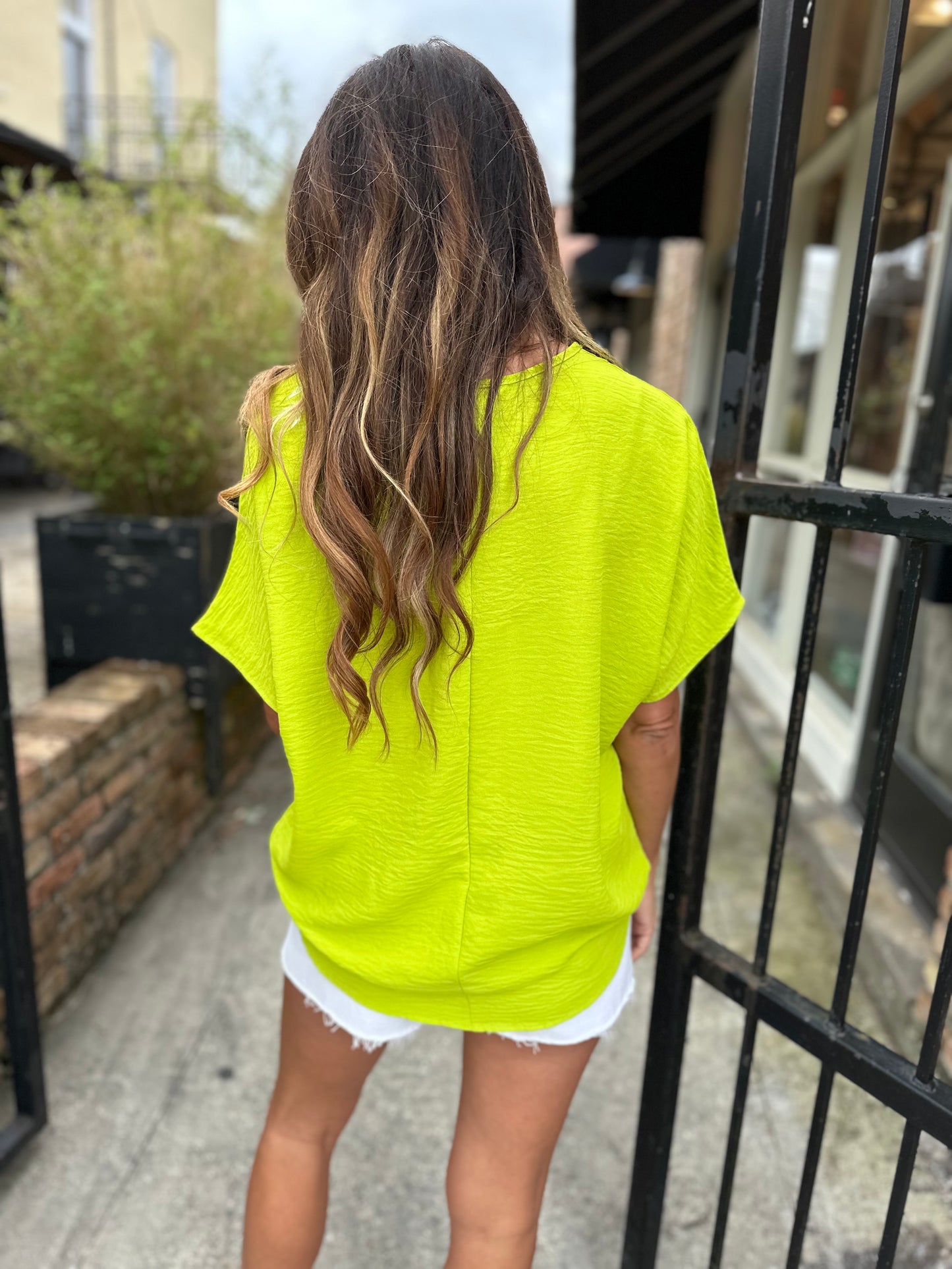 Flowy V Blouse-Neon Lime