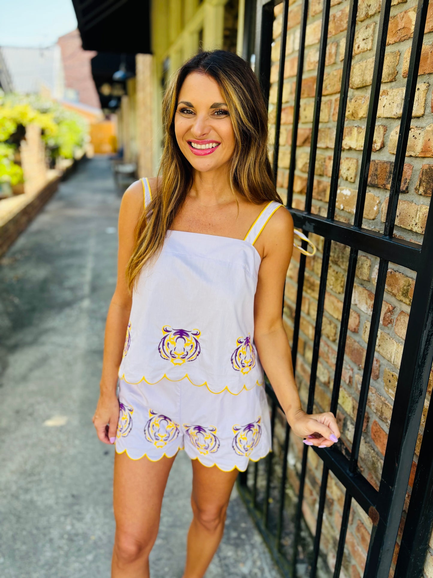 Tiger Embroidered Set- Lav/Yellow