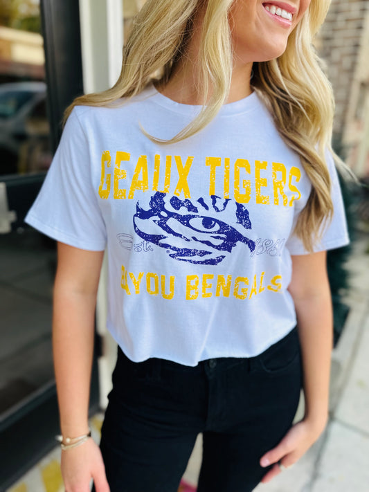 Bayou Bangles Crop Tee- White