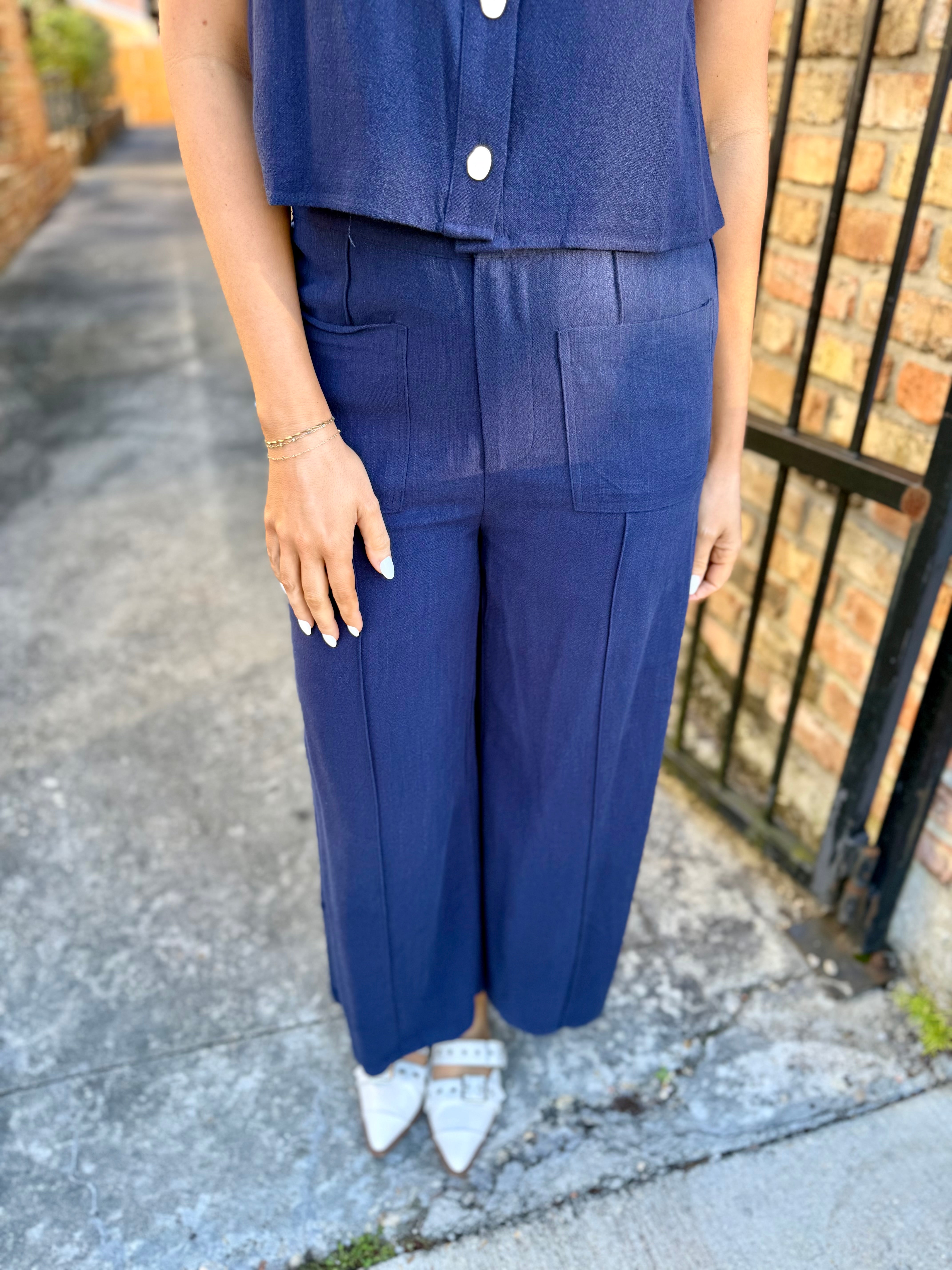 Front Pocket Linen Pants- Navy – Hazel Lane Boutique