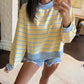 Teva Striped Mock Sweatshirt- Yellow/Baby Blue