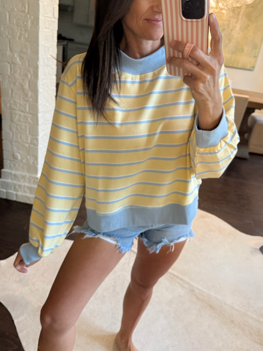 Teva Striped Mock Sweatshirt- Yellow/Baby Blue