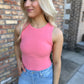 Farrah Fitted Ribbed Bodysuit- Neon Pink