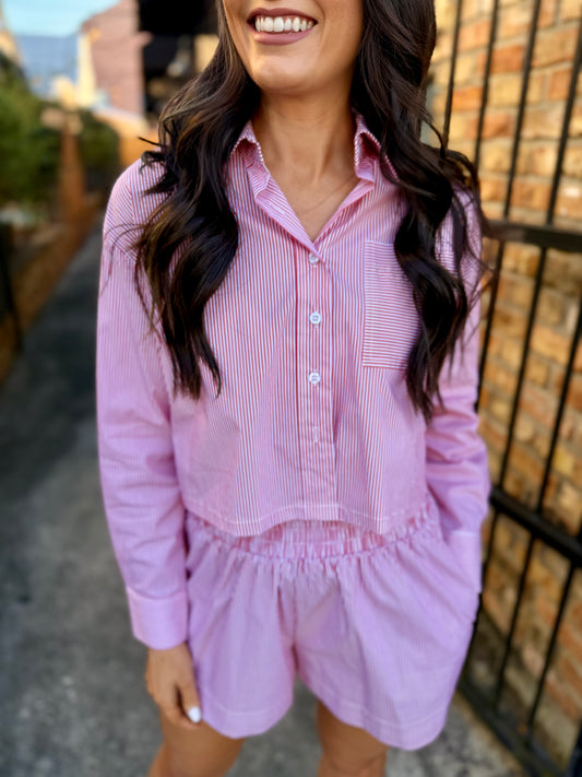 Mitch Stripe Button Up- Red