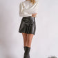 Pleated Faux Leather Mini Skirt- Black