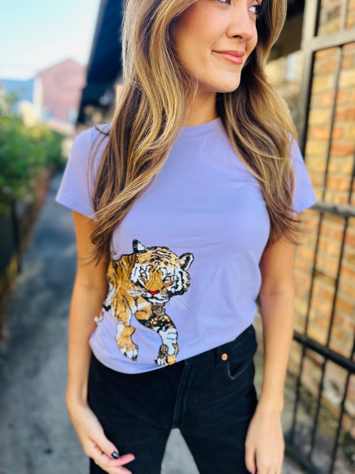 Tiger Wrap Around Tee- Lavender