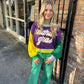 Mardi Gras Fuzzy Colorblock Sweater- Purple