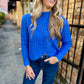 Asymmetrical Cable Sweater- Royal Blue