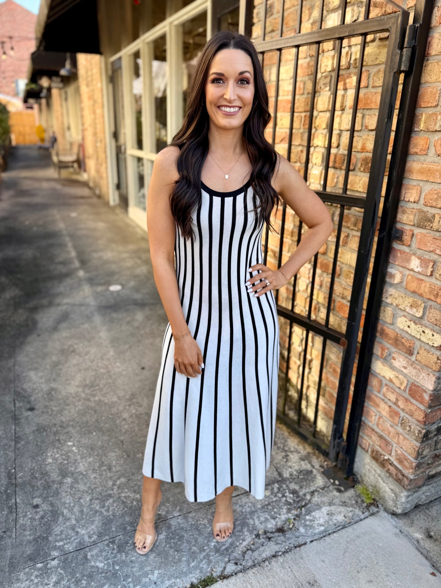 Vertical Stripe Maxi Dress- Black & White