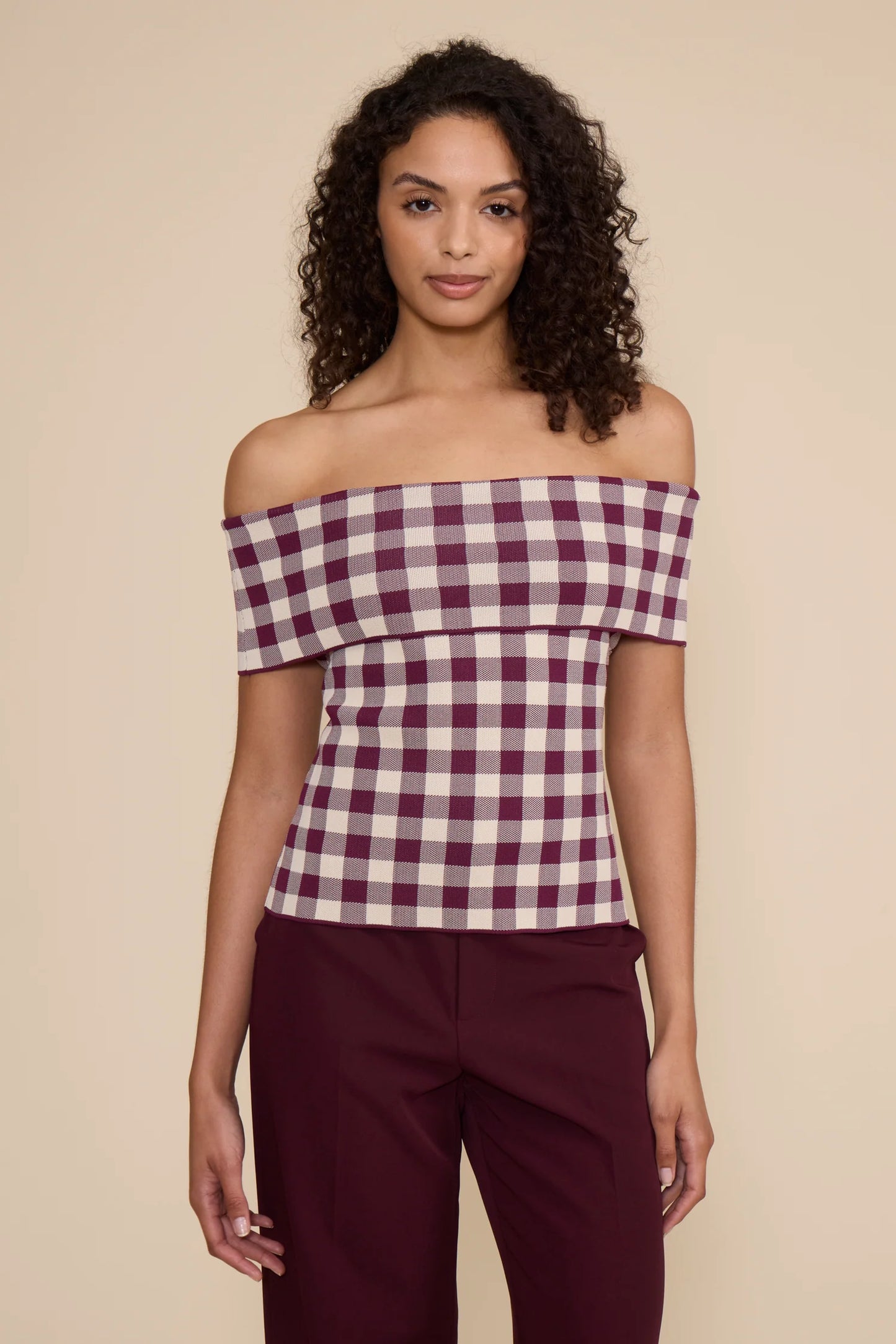 Illa Off Shoulder Top - Plum Cream