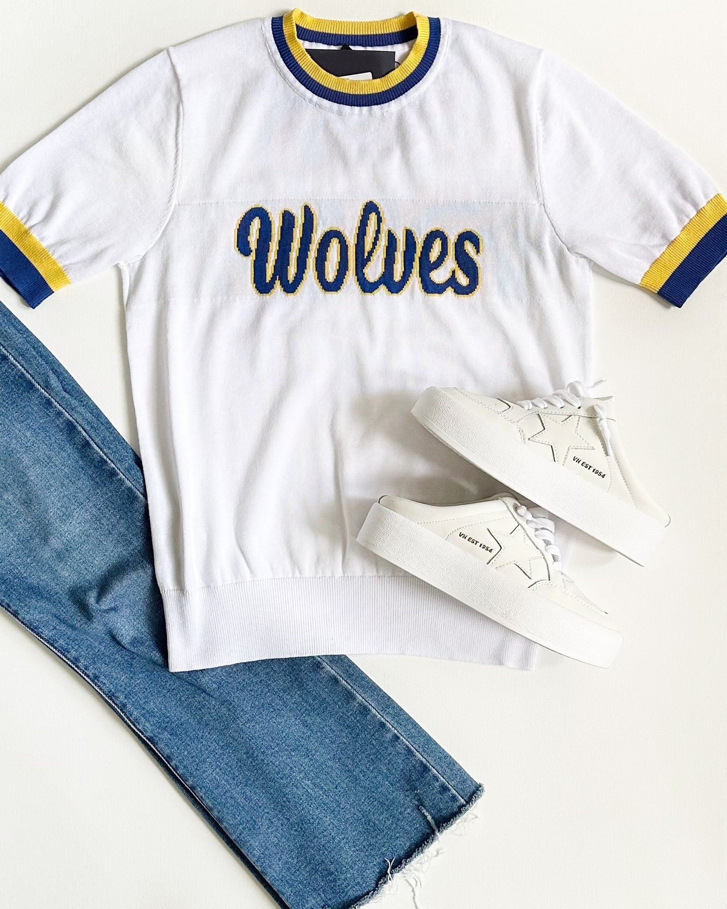 Wolves Varsity Sweater Top- White