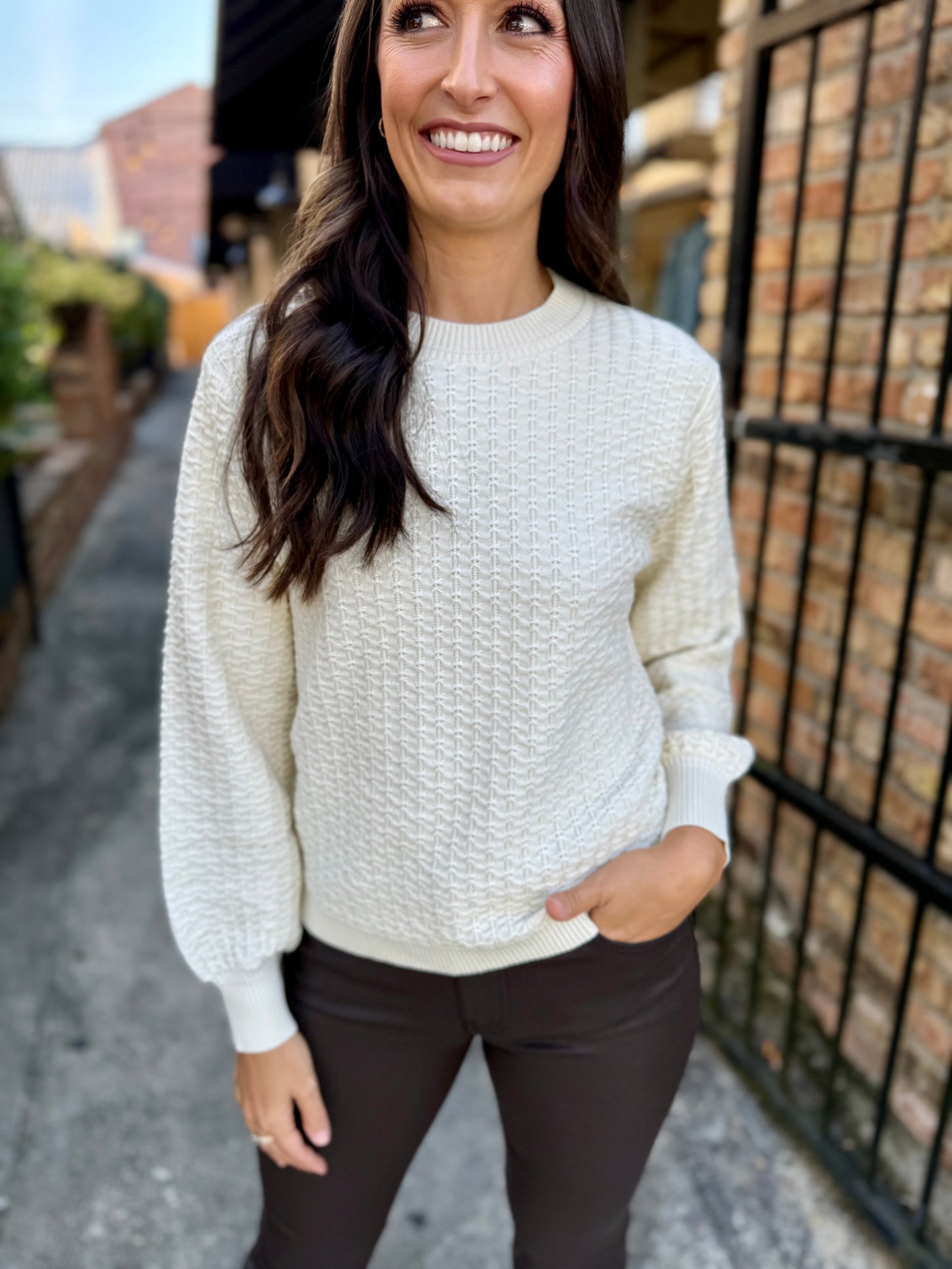 Britney Textured Sweater- Cream